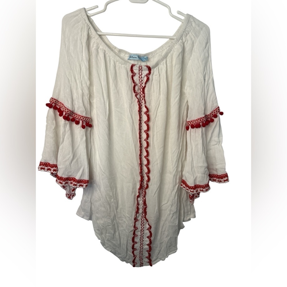 Solitaire Swim Coverup Medium White Red Crochet Top Dress